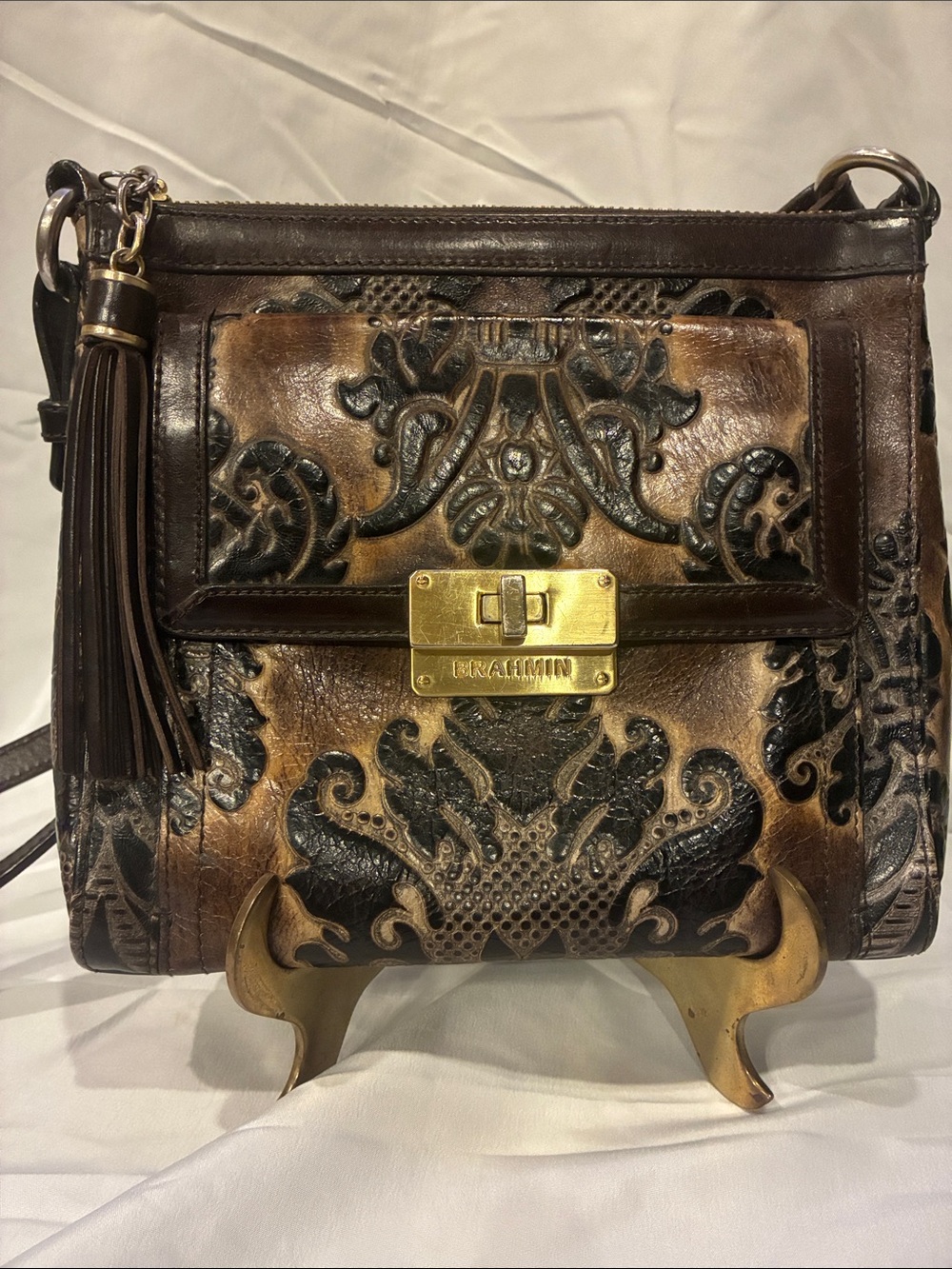 Brahmin Mimosa Espresso Fresco Embossed Leather Crossbody (ABBA) - Picture 2 of 16